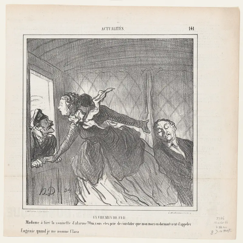 On the railroad, from 'News of the day,' published in Le Charivari, August 18, 1866 Wall Art by Honoré Daumier - High-Resolution Digital Print