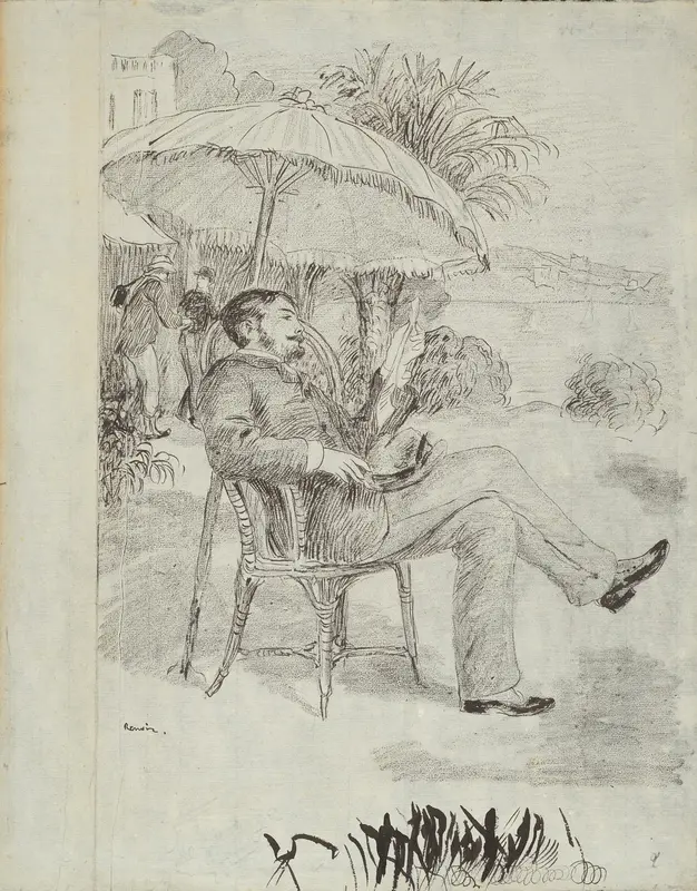 On the Terrace of a Hotel in Bordighera: The Painter Jean Martin Reviews His Bill (Illustration for Edmond Renoir’s “L’étiquette”) Wall Art by Pierre-Auguste Renoir - High-Resolution Digital Print
