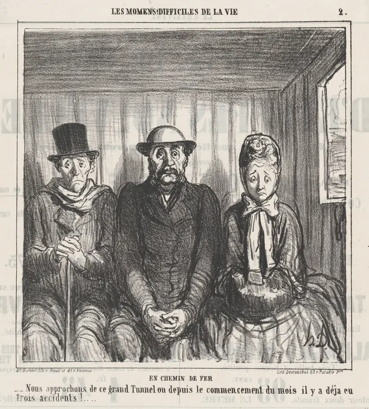 On the train, from 'The difficult moments of life,' published in Le Charivari, March 12, 1864 Wall Art by Honoré Daumier - High-Resolution Digital Print