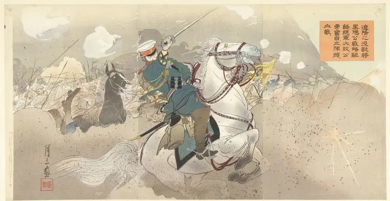 Ondanks de onlogische strategie van generaal Kuropatkin bij de slag van Shaho en de verpletterende nederlaag van zijn leger, vecht hij dapper door. Wall Art by Unknown - High-Resolution Digital Print