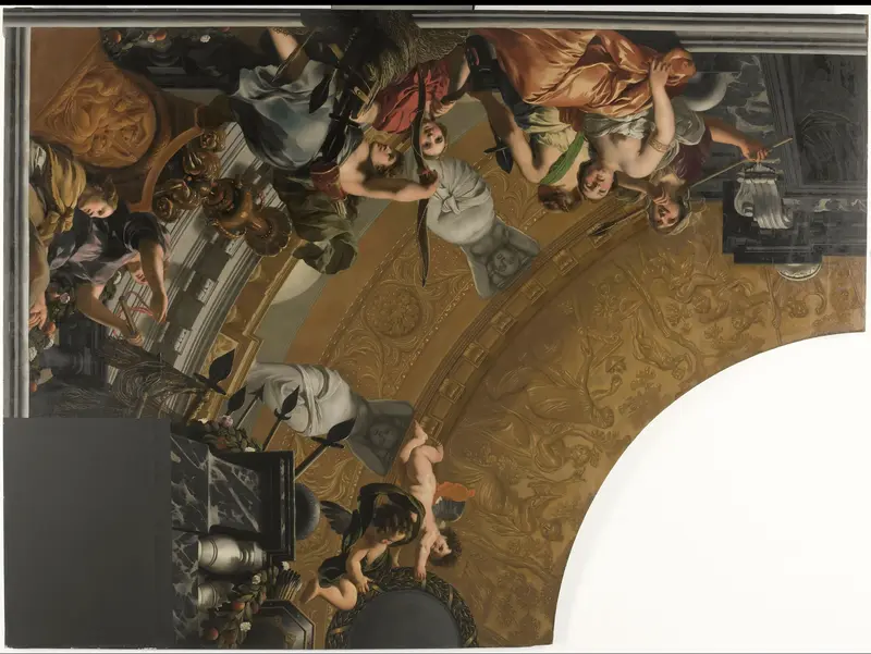 Onderdeel (linksboven) van een plafondschildering met als hoofdvoorstelling Diana en haar gezellinnen Wall Art by Gerard de Lairesse - High-Resolution Digital Print