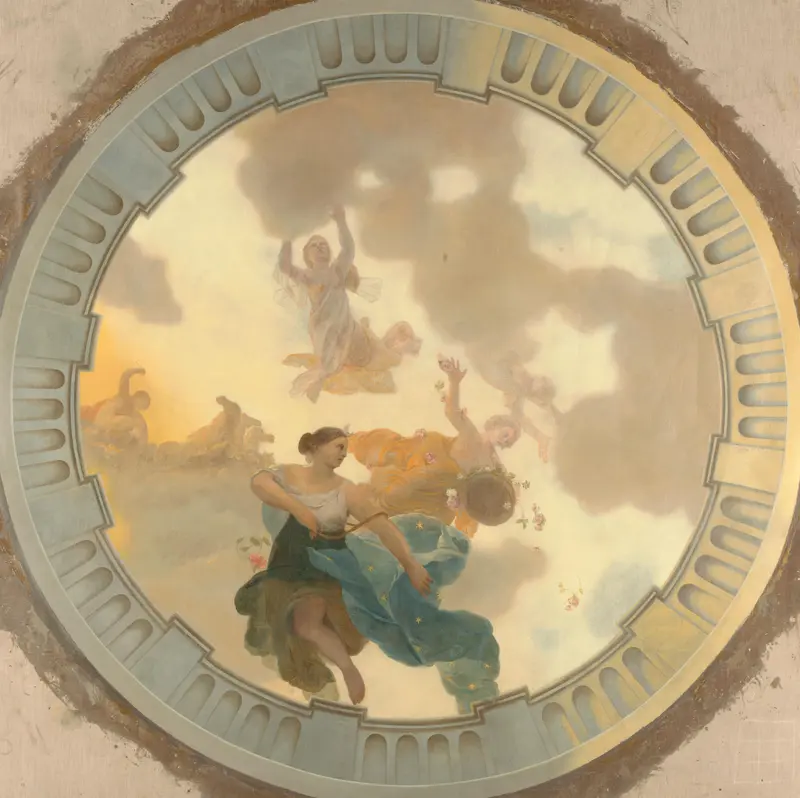 Onderdeel (middendeel) van een plafondschildering met als hoofdvoorstelling Diana en haar gezellinnen Wall Art by Gerard de Lairesse - High-Resolution Digital Print