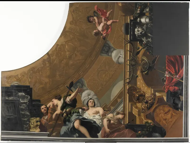 Onderdeel (rechtsonder) van een plafondschildering met als hoofdvoorstelling Diana en haar gezellinnen Wall Art by Gerard de Lairesse - High-Resolution Digital Print