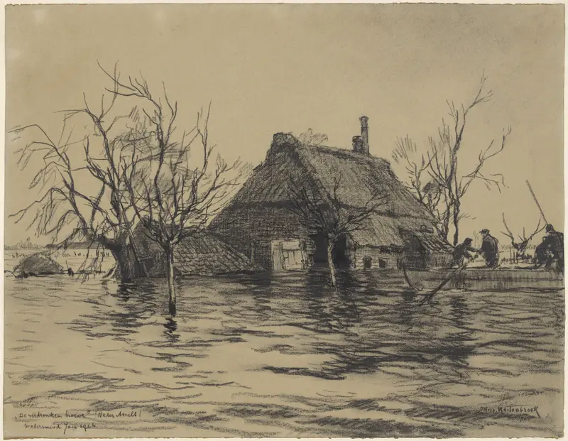 Ondergelopen boerderij te Neder-Asselt (Land van Maas en Waal) Wall Art by Unknown - High-Resolution Digital Print