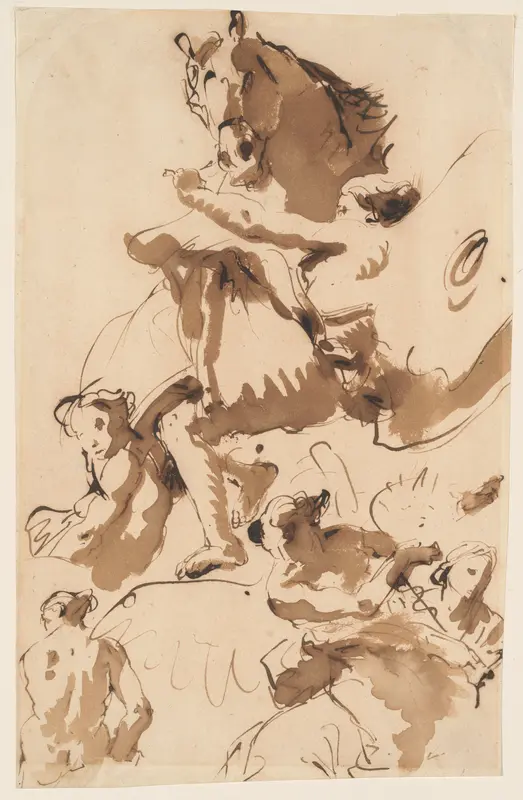One of the Hours Holding the Bridle of a Horse of the Sun, and Other Figures Wall Art by Giovanni Battista Tiepolo - High-Resolution Digital Print