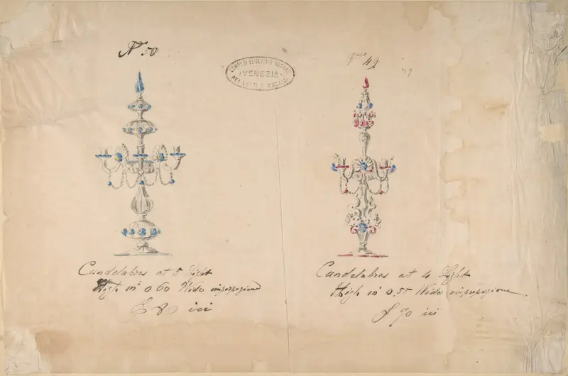 One of Twenty-Three Sheets of Drawings of Glassware (Mirrors, Chandeliers, Goblets, etc.) Wall Art by Compagnia di Venezia e Murano - High-Resolution Digital Print