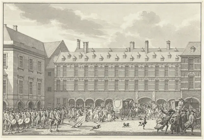 Ongeregeldheden als de Gedeputeerden van Dordrecht door de Stadhouderspoort rijden op het Binnenhof, 1786 Wall Art by Jan Bulthuis - High-Resolution Digital Print