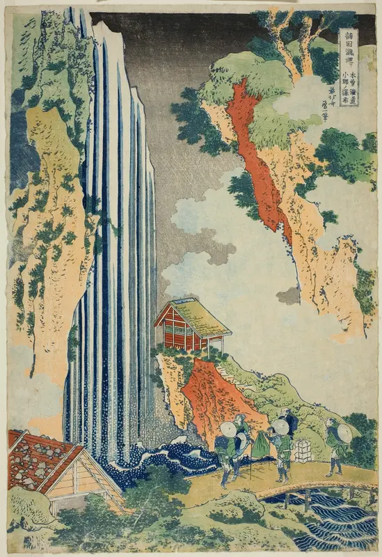 Ono Falls on the Kisokaido (Kisokaido Ono no bakufu), from the series "A Tour of Waterfalls in Various Provinces (Shokoku taki meguri)"