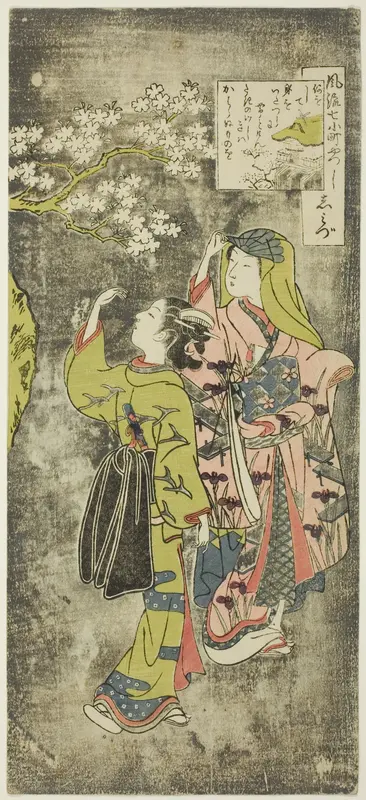 Ono no Komachi by the Waterfall (Shimizu), from the series The Seven Fashionable Aspects of Komachi (Furyu yatsushi nana Komachi) Wall Art by Suzuki Harunobu - High-Resolution Digital Print