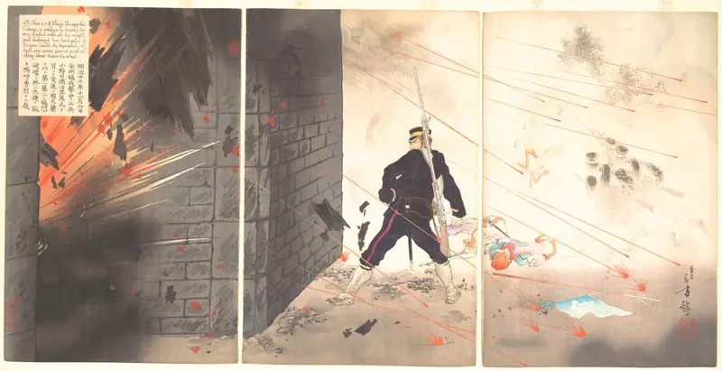 Onoguchi Tokuji during the Siege of Jinzhou Fortress Wall Art by Mizuno Toshikata - High-Resolution Digital Print
