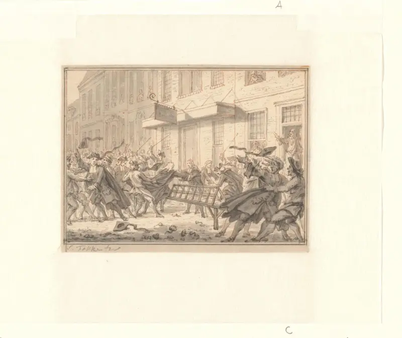 Onrust voor het huis van de overleden koopman Daniël Raap aan de Vijgendam Wall Art by Unknown - High-Resolution Digital Print