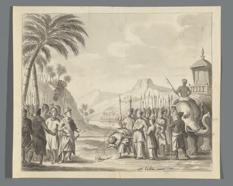 Ontmoeting tussen twee legers met koningen, één koning buigt en legt zijn kroon neer voor de ander Wall Art by Unknown - High-Resolution Digital Print