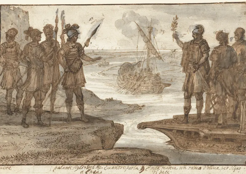 Ontmoeting van Aeneas met Pallas, de zoon van Euander (Evander) Wall Art by Claude Lorrain - High-Resolution Digital Print