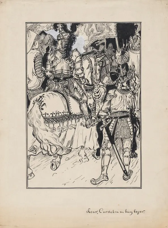Ontwerp illustratie voor King Lear van Shakespeare: Koning Lear, Cordelia en hun leger Wall Art by Jacob Pieter van den Bosch - High-Resolution Digital Print