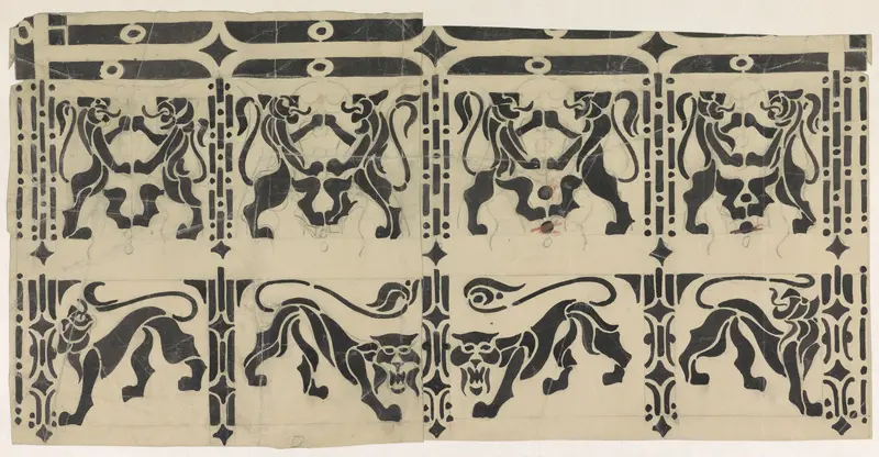 Ontwerp met zes leeuwen Wall Art by Carel Adolph Lion Cachet - High-Resolution Digital Print