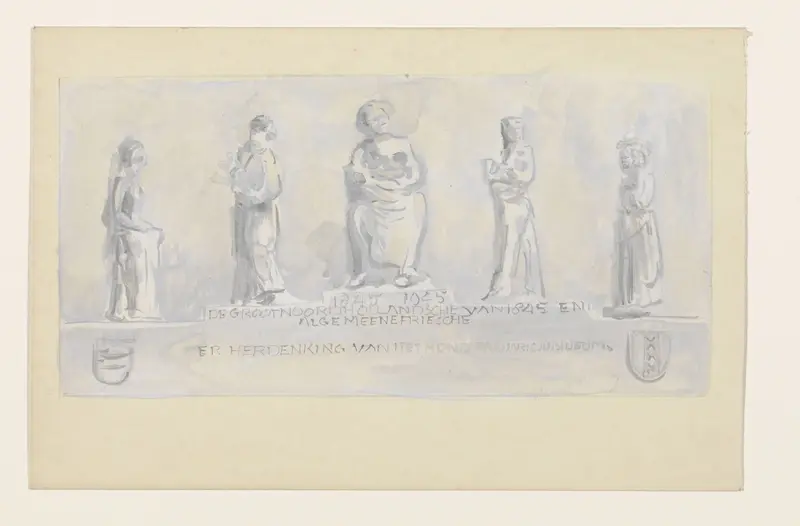 Ontwerp ter herdenking van 100-jarig jubileum van De Grootnoordhollandsche van 1845 en Algemeene Friesche Wall Art by Carel Adolph Lion Cachet - High-Resolution Digital Print