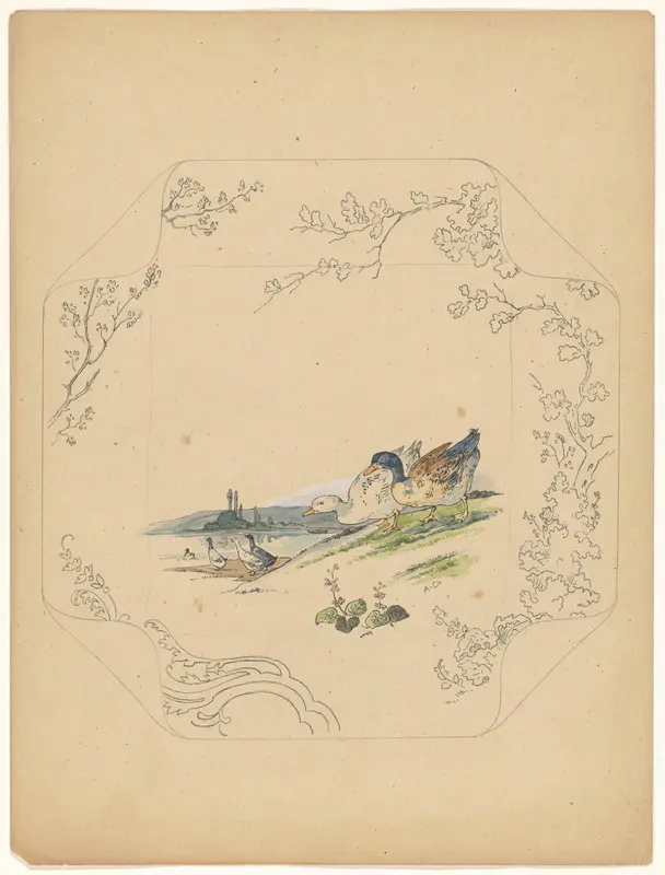 Ontwerp voor bord van het model ‘Square’ met zes ganzen Wall Art by Albert Louis Dammouse - High-Resolution Digital Print
