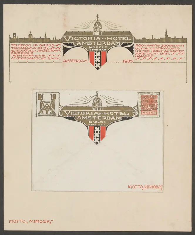 Ontwerp voor briefpapier en een envelop van het Victoria Hotel in Amsterdam Wall Art by Reinier Willem Petrus de Vries (1874-1953) - High-Resolution Digital Print