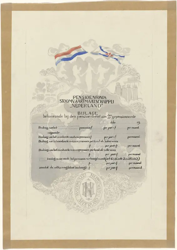 Ontwerp voor de bijlage behorende bij de pensioenbrief van de Stoomvaart Maatschappij Nederland Wall Art by Carel Adolph Lion Cachet - High-Resolution Digital Print
