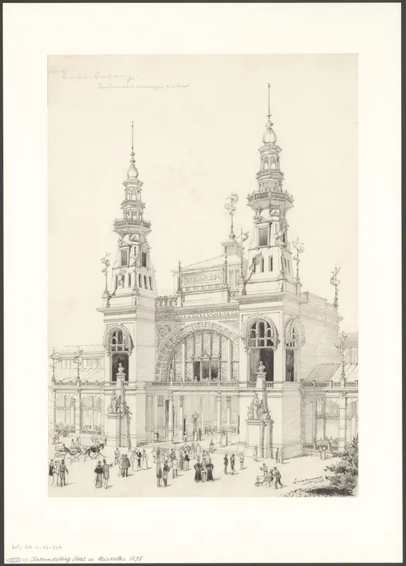 Ontwerp voor de entree van het hoofdgebouw van de Wereldtentoonstelling voor het Hotel- en Reiswezen 1895 Wall Art by Unknown - High-Resolution Digital Print