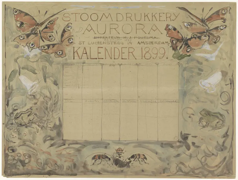 Ontwerp voor de kalender 1899 voor de Stoomdrukkerij Aurora Wall Art by Theo van Hoytema - High-Resolution Digital Print