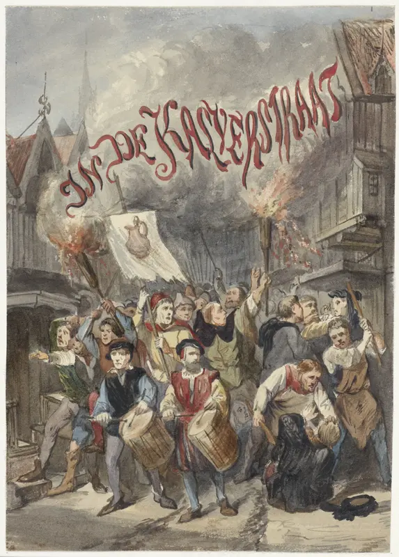 Ontwerp voor de omslag van In de Kalverstraat, van Johannes ter Gouw, 1866 Wall Art by Johan Coenraad Leich - High-Resolution Digital Print