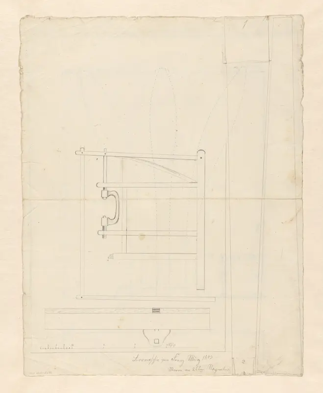 Ontwerp voor de poot van een stoel, en zij- en bovenaanzicht van een werktuig met een draaiend handvat Wall Art by Franz März - High-Resolution Digital Print