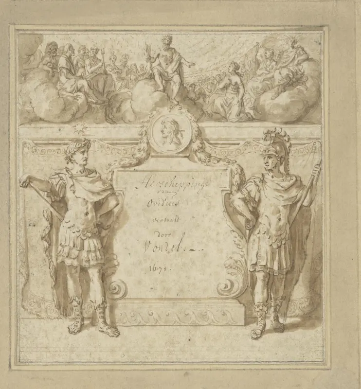 Ontwerp voor de titelpagina van 'Publius Ovidius Nasoos Herscheppinge' Wall Art by Monogrammist PK (inventor) - High-Resolution Digital Print