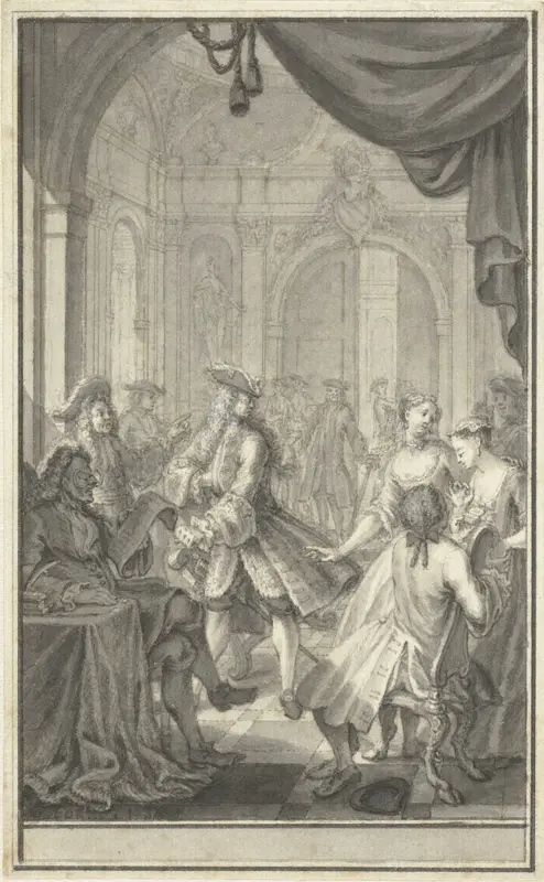 Ontwerp voor de titelprent van De Glorieus, of de Vernederde Hoogmoed Wall Art by Simon Fokke - High-Resolution Digital Print