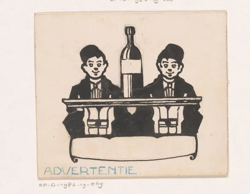 Ontwerp voor een advertentie met twee jongens en een fles Wall Art by Reinier Willem Petrus de Vries (1874-1953) - High-Resolution Digital Print