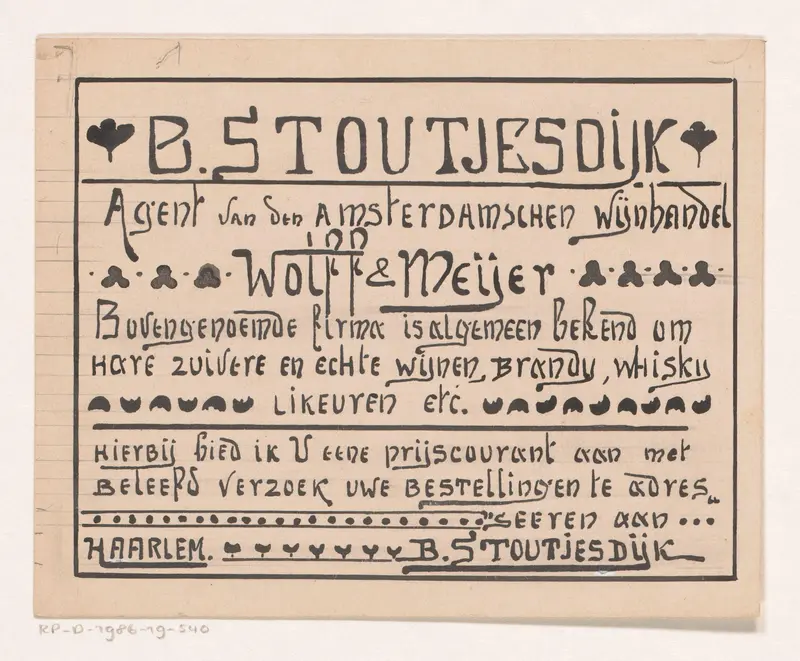 Ontwerp voor een advertentie van B. Stoutjesdijk Wall Art by Reinier Willem Petrus de Vries (1874-1953) - High-Resolution Digital Print