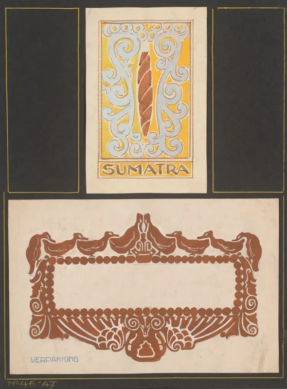 Ontwerp voor een advertentie voor Sumatra sigaren en een kader met eenden Wall Art by Reinier Willem Petrus de Vries (1874-1953) - High-Resolution Digital Print