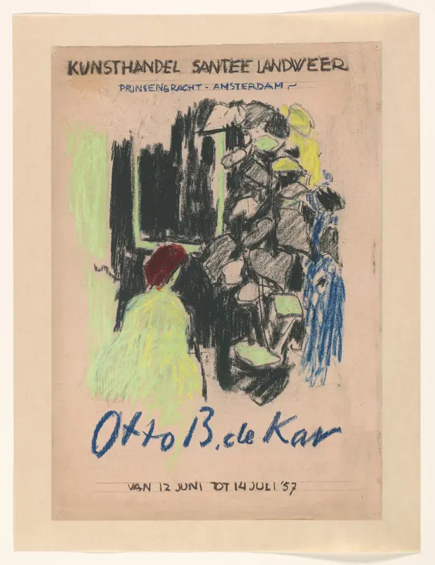 Ontwerp voor een affiche voor een tentoonstelling van het werk van Otto B. de Kat bij kunsthandel Santee Landweer van 12 juni tot 14 juli 1957 Wall Art by Otto B. de Kat - High-Resolution Digital Print