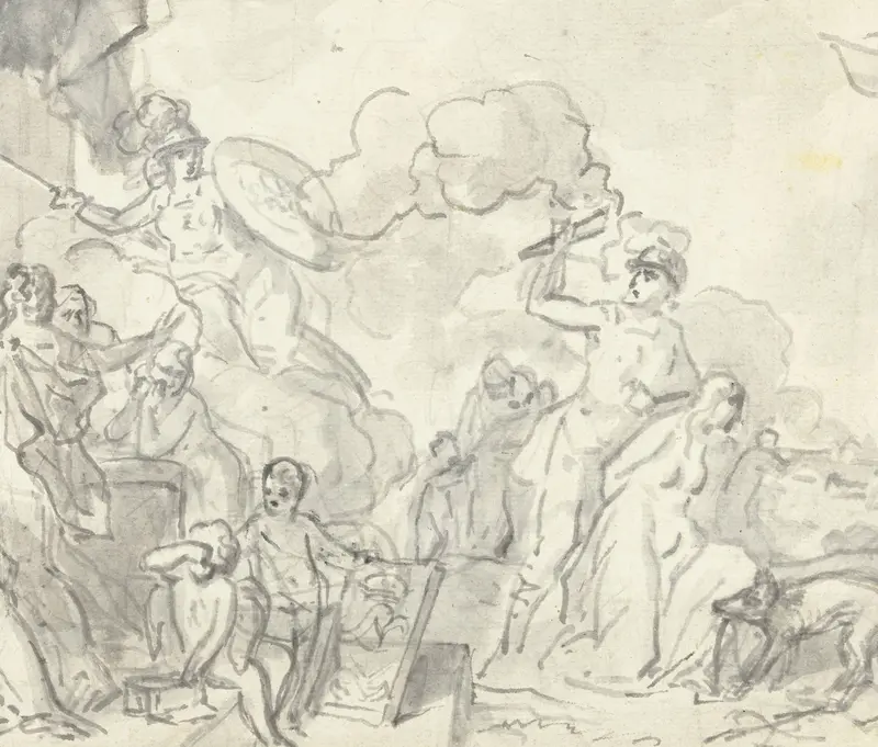 Ontwerp voor een allegorie op de onderdrukking van de Koophandel en Kunsten door Mars, en de hoop gevestigd op Lodewijk Napoleon Wall Art by Jurriaan Andriessen - High-Resolution Digital Print