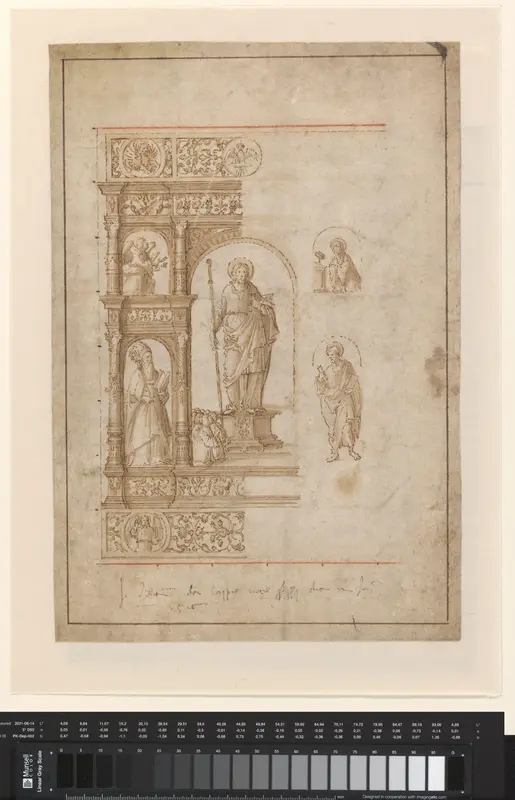 Ontwerp voor een altaarstuk met vijf compartimenten Wall Art by Girolamo da Santacroce (ca.1480-1556) - High-Resolution Digital Print