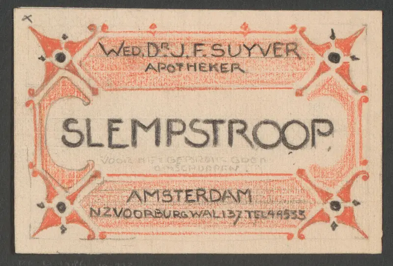 Ontwerp voor een apothekersetiket voor slemstroop Wall Art by Reinier Willem Petrus de Vries (1874-1953) - High-Resolution Digital Print