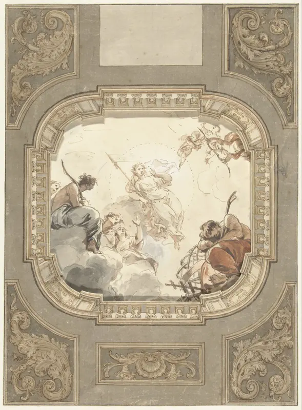 Ontwerp voor een architecturaal kader rond een plafondschildering van Jacob de Wit Wall Art by Isaac de Moucheron - High-Resolution Digital Print