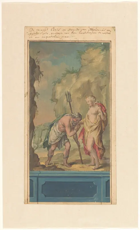 Ontwerp voor een behangschildering met Neptunus en Coronis Wall Art by Unknown - High-Resolution Digital Print