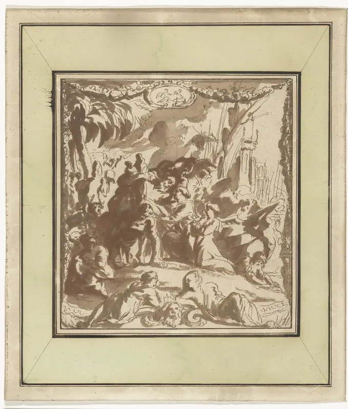 Ontwerp voor een behangselschildering of wandtapijt met Anchises en Aeneas Wall Art by Augustinus Terwesten (I) - High-Resolution Digital Print