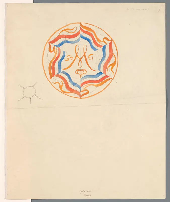 Ontwerp voor een bord met gekroonde W en het jaartal 1945 Wall Art by Carel Adolph Lion Cachet - High-Resolution Digital Print
