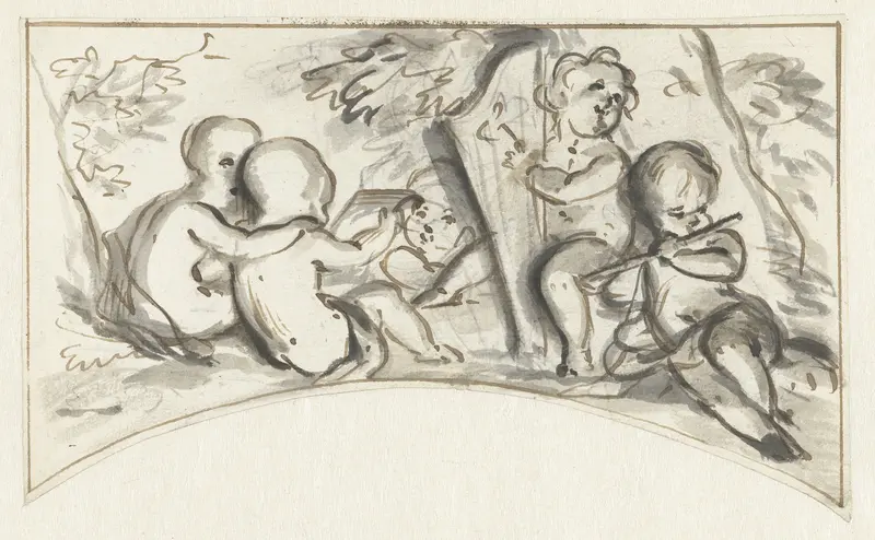Ontwerp voor een bovendeurstuk met musicerende putti Wall Art by Jurriaan Andriessen - High-Resolution Digital Print