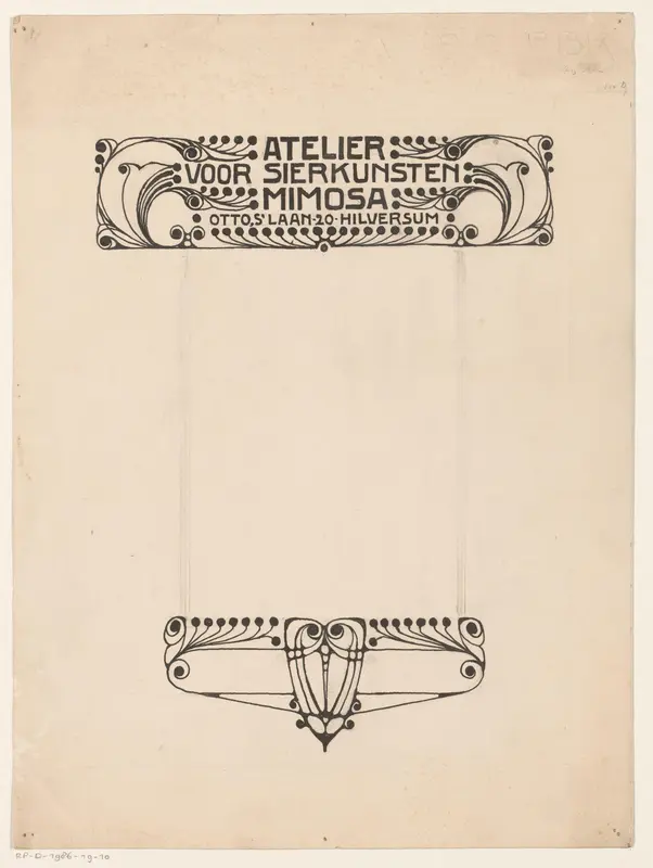 Ontwerp voor een briefhoofd en sluitvignet van Atelier voor Sierkunsten Mimosa te Hilversum Wall Art by Reinier Willem Petrus de Vries (1874-1953) - High-Resolution Digital Print
