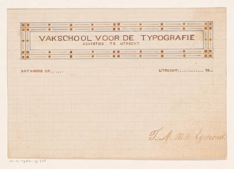 Ontwerp voor een briefhoofd van de Vakschool voor Typografie Wall Art by Reinier Willem Petrus de Vries (1874-1953) - High-Resolution Digital Print
