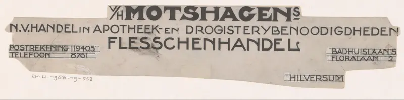 Ontwerp voor een briefhoofd van Motshagens handel in apotheek- en drogisterijbenodigdheden Wall Art by Reinier Willem Petrus de Vries (1874-1953) - High-Resolution Digital Print