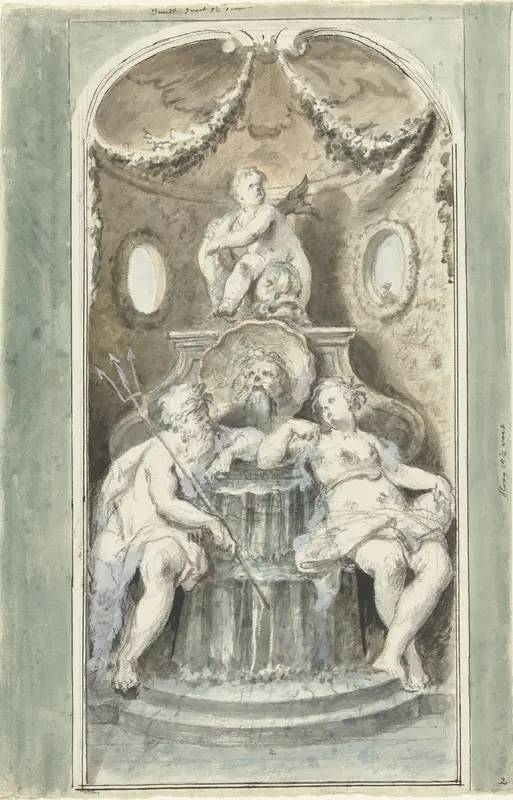 Ontwerp voor een decoratieve schildering met een fontein Wall Art by Dionys van Nijmegen - High-Resolution Digital Print