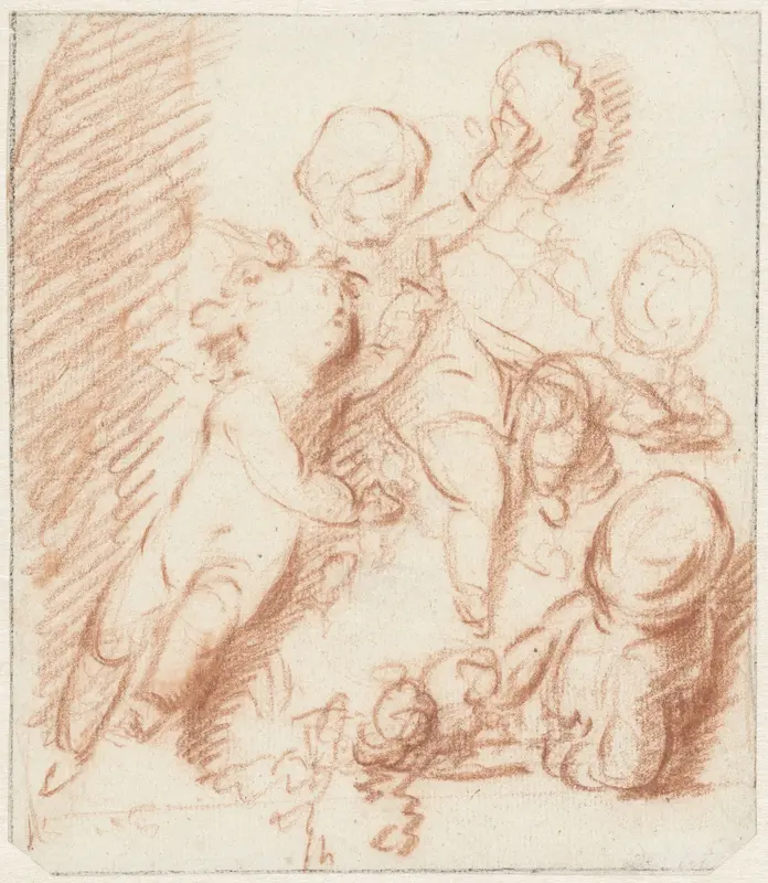 Ontwerp voor een deur- of schoorsteenstuk met drie putti Wall Art by Jacob de Wit - High-Resolution Digital Print
