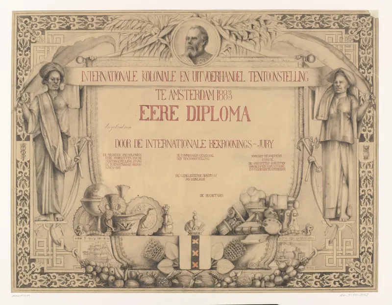 Ontwerp voor een diploma, uitgereikt door de jury in het kader van de Internationale Koloniale en Uitvoerhandel Tentoonstelling te Amsterdam in 1883 Wall Art by anonymous - High-Resolution Digital Print