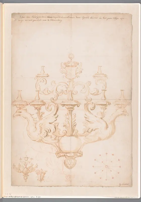 Ontwerp voor een een kroonluchter voor de Amsterdamse Schouwburg Wall Art by Gerard de Lairesse - High-Resolution Digital Print