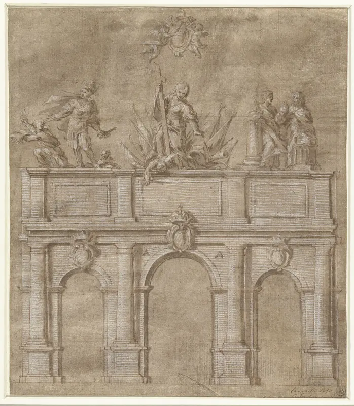 Ontwerp voor een ereboog ter gelegenheid van de inkomst van paus Innocentius XI te Perugia in 1686 Wall Art by Carlo Lamparelli - High-Resolution Digital Print