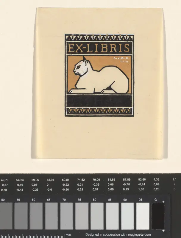 Ontwerp voor een ex libris met een liggende kat Wall Art by Unknown - High-Resolution Digital Print